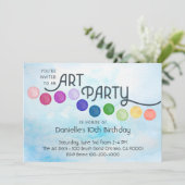 ブルーウォーターカラーアートバースデーパーティーへの招待 招待状 (スタンド正面)