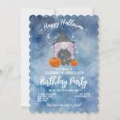 ブルーウォーターカラーウィッチハロウィーン誕生日パーティー 招待状 (正面)