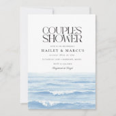 ブルーウォーターカラーウェーブズカップルズブライダルシャワー 招待状 (正面)