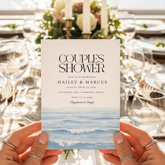 ブルーウォーターカラーウェーブズカップルズブライダルシャワー 招待状