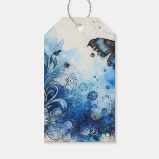 ブルーウォーターカラーエフェメラ ギフトタグ (正面)