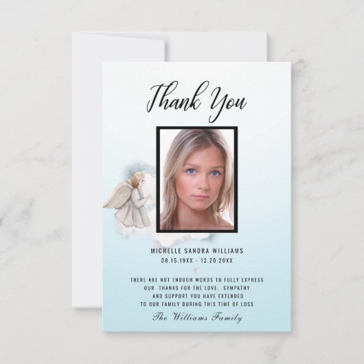 ブルーウォーターカラーエンジェル記念写真カード サンキューカード (正面)