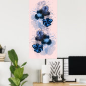 ブルーウォーターカラーオリジナルオリエンタル絵画フラワーズ ポスター (ホームオフィス)