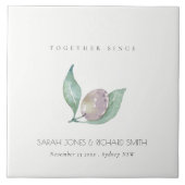 ブルーウォーターカラーオリーブ日付のギフト結婚を保存 タイル (正面)