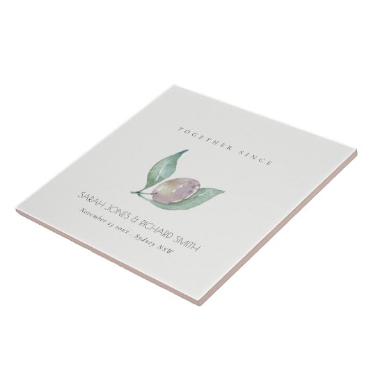 ブルーウォーターカラーオリーブ日付のギフト結婚を保存 タイル (側面)