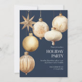 ブルーウォーターカラーオーナメントホリデークリスマスパーティー 招待状 (正面)