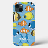 ブルーウォーターカラーカスタムモノグラム熱帯魚 Case-Mate iPhoneケース (裏面)