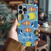 ブルーウォーターカラーカスタムモノグラム熱帯魚 Case-Mate iPhoneケース