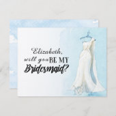 ブルーウォーターカラーガウン「私の花嫁の付き添いになってくれる？」 招待状 (正面/裏面)