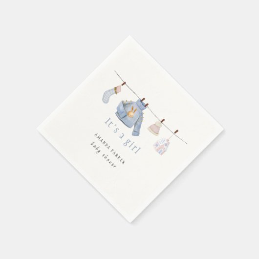 ブルーウォーターカラーガール冬服ベビーシャワー スタンダードカクテルナプキン (角)