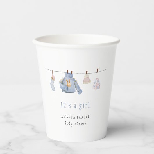 ブルーウォーターカラーガール冬服ベビーシャワー 紙コップ (正面)