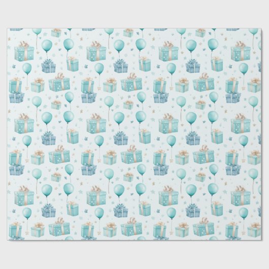ブルーウォーターカラーキッズボーイズバースデーパーティーかわいい ラッピングペーパー (フラット)