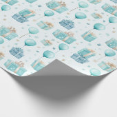 ブルーウォーターカラーキッズボーイズバースデーパーティーかわいい ラッピングペーパー (角)