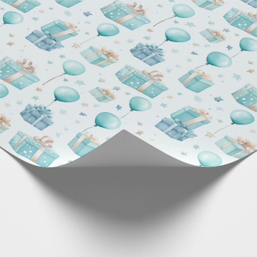 ブルーウォーターカラーキッズボーイズバースデーパーティーかわいい ラッピングペーパー (角)