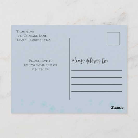 ブルーウォーターカラーキュートカップケお洒落ーキ誕生日 ポストカード (裏面)