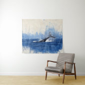 ブルーウォーターカラークジラ タペストリー (インサイチュ(横))