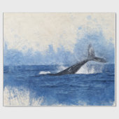 ブルーウォーターカラークジラ ラッピングペーパー (フラット)