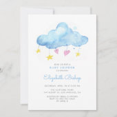 ブルーウォーターカラークラウドベビー男女兼用バシャワー 招待状 (正面)