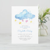 ブルーウォーターカラークラウドベビー男女兼用バシャワー 招待状 (スタンド正面)