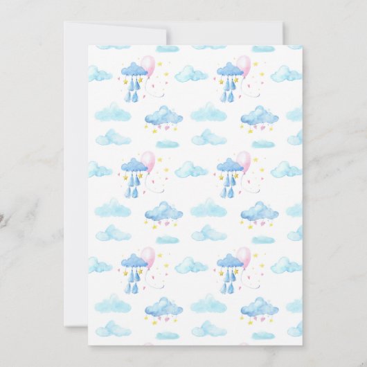 ブルーウォーターカラークラウドベビー男女兼用バシャワー 招待状 (裏面)