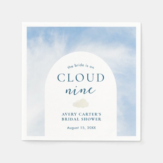 ブルーウォーターカラークラウド9ブライダルシャワー スタンダードカクテルナプキン (正面)