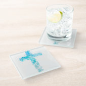 ブルーウォーターカラークリスチャンクロスバプテスマ ガラスコースター (アングル)