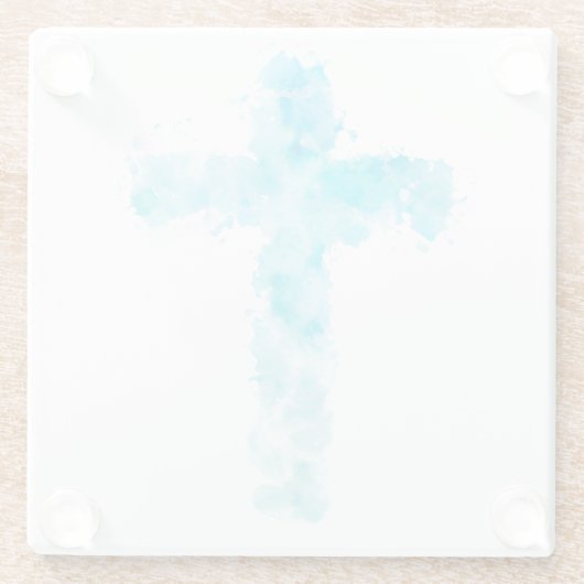 ブルーウォーターカラークリスチャンクロスバプテスマ ガラスコースター (裏面)