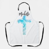 ブルーウォーターカラークリスチャンクロス エプロン (正面)