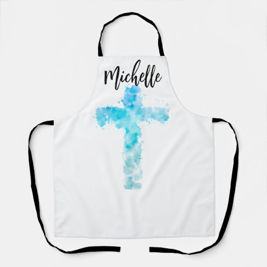 ブルーウォーターカラークリスチャンクロス エプロン (正面)