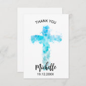 ブルーウォーターカラークリスチャンクロス《キリスト教》洗礼式や命名式 サンキューカード (正面/裏面)
