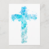 ブルーウォーターカラークリスチャンクロス ポストカード (正面)