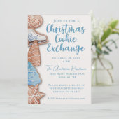 ブルーウォーターカラークリスマスクッキー交換 招待状 (スタンド正面)