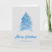 ブルーウォーターカラークリスマスツリーシンプルメリー シーズンカード (正面)