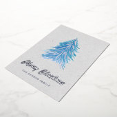 ブルーウォーターカラークリスマスツリーシンプルメリー 箔シーズンカード (回転した状態)