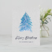 ブルーウォーターカラークリスマスツリーシンプルメリー 箔シーズンカード (立ち正面)