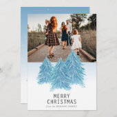 ブルーウォーターカラークリスマスツリー芸術的写真 シーズンカード (正面/裏面)