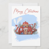 ブルーウォーターカラークリスマスティーポットホリデーカード シーズンカード (正面)