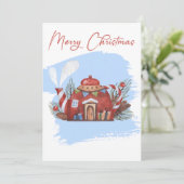 ブルーウォーターカラークリスマスティーポットホリデーカード シーズンカード (スタンド正面)