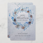 ブルーウォーターカラークリスマスリース シーズンカード (正面/裏面)