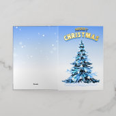 ブルーウォーターカラークリスマス折り畳みフォイルホリデーカード 箔シーズンカード (外側レイダウン)