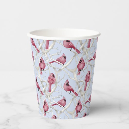 ブルーウォーターカラークリスマス(鳥)ショウジョウコウカンチョウ鳥 紙コップ (正面)