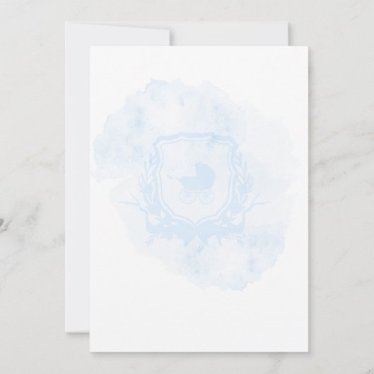 ブルーウォーターカラークレスト赤ちゃんシャワー 招待状 (裏面)