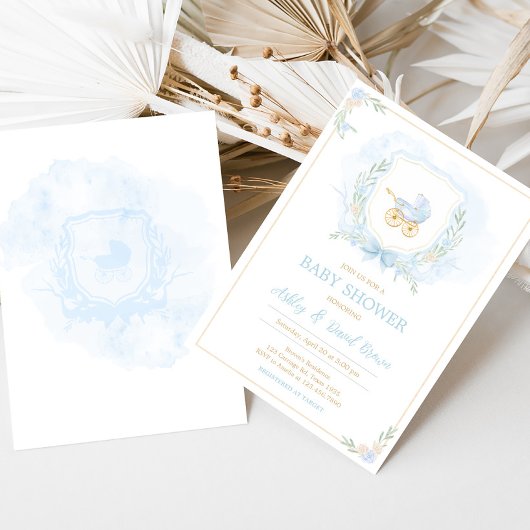 ブルーウォーターカラークレスト赤ちゃんシャワー 招待状