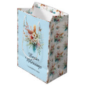 ブルーウォーターカラークロスフラワークリスチャンイースター ミディアムペーパーバッグ (正面アングル)