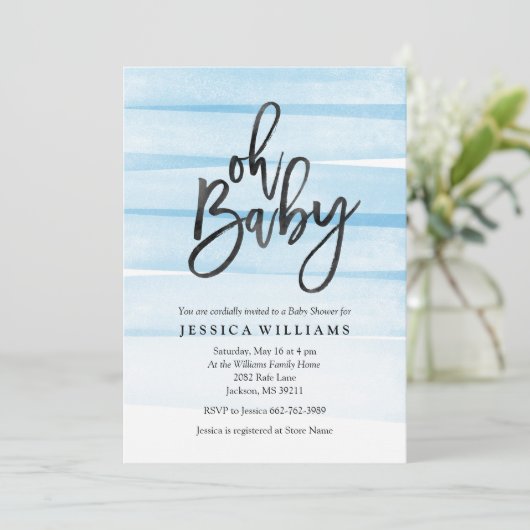 ブルーウォーターカラーグラデーションOhベビーシャワー招待状 招待状 (スタンド正面)