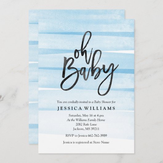 ブルーウォーターカラーグラデーションOhベビーシャワー招待状 招待状 (正面/裏面)
