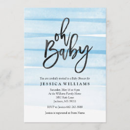 ブルーウォーターカラーグラデーションOhベビーシャワー招待状 招待状