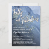 ブルーウォーターカラーグリッターモダンフィフティアンドファブラス 招待状 (正面)