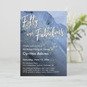 ブルーウォーターカラーグリッターモダンフィフティアンドファブラス 招待状 (スタンド正面)