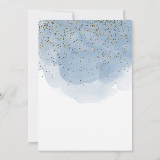 ブルーウォーターカラーグリッター金ゴールドクロスバプティスボーイ サンキューカード (裏面)